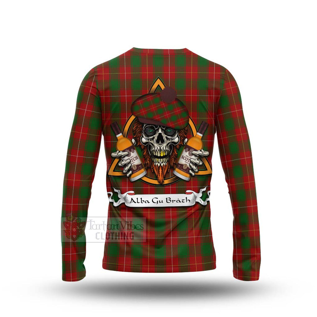 Tartan Vibes Clothing MacFie (McFie) Tartan Long Sleeve T-Shirt with Family Crest and Bearded Skull Holding Bottles of Whiskey