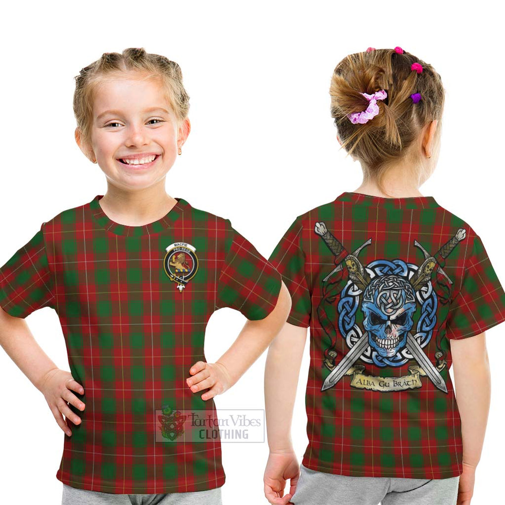 Tartan Vibes Clothing MacFie (McFie) Tartan Kid T-Shirt with Family Crest Celtic Skull Style