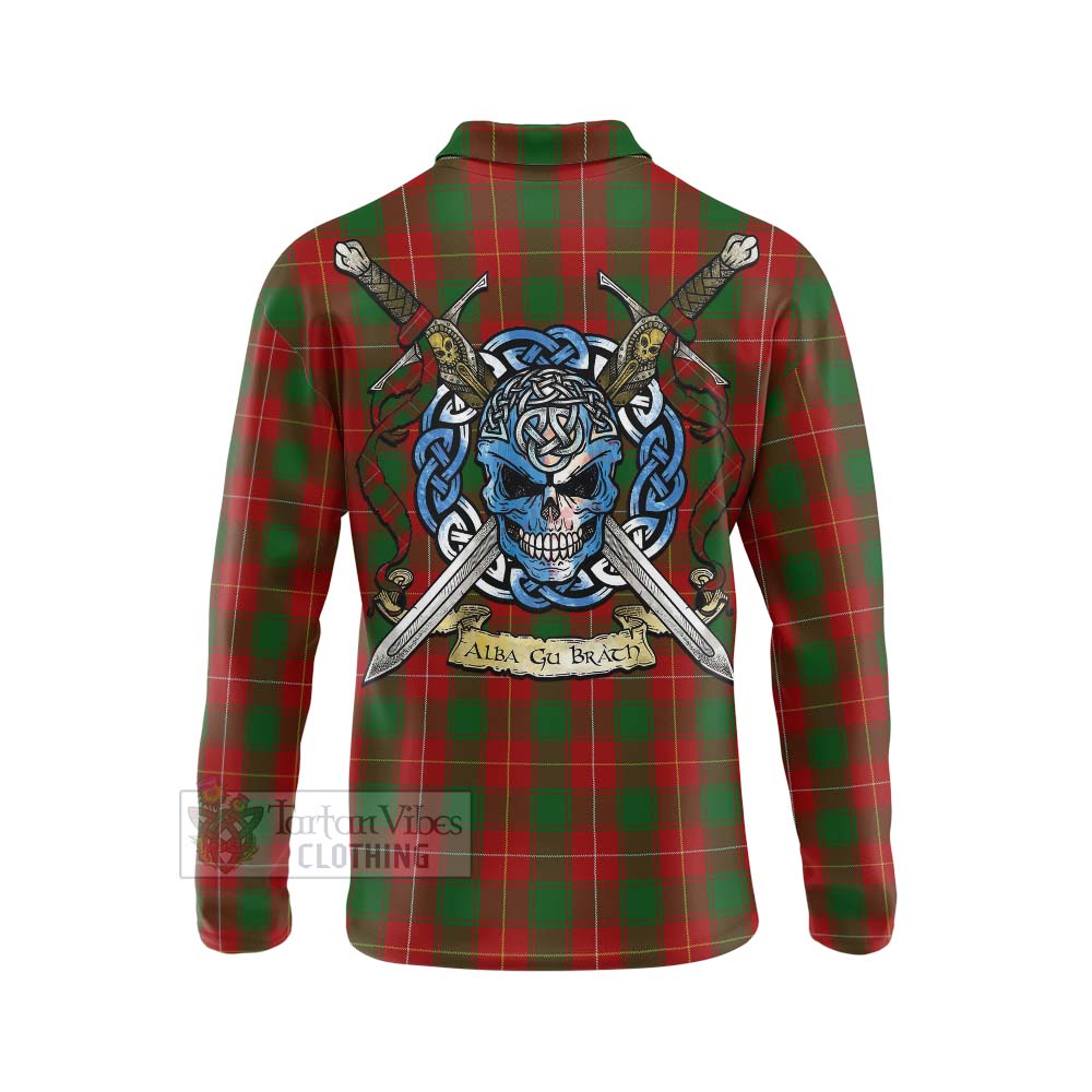 Tartan Vibes Clothing MacFie (McFie) Tartan Long Sleeve Polo Shirt with Family Crest Celtic Skull Style