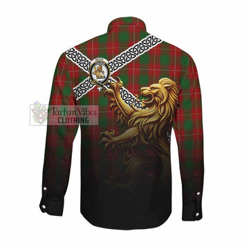 MacFie (McFie) Crest Tartan Long Sleeve Button Shirt with Golden Lion Emblem Celtic Style Men's Shirt - Tartan Vibes Clothing