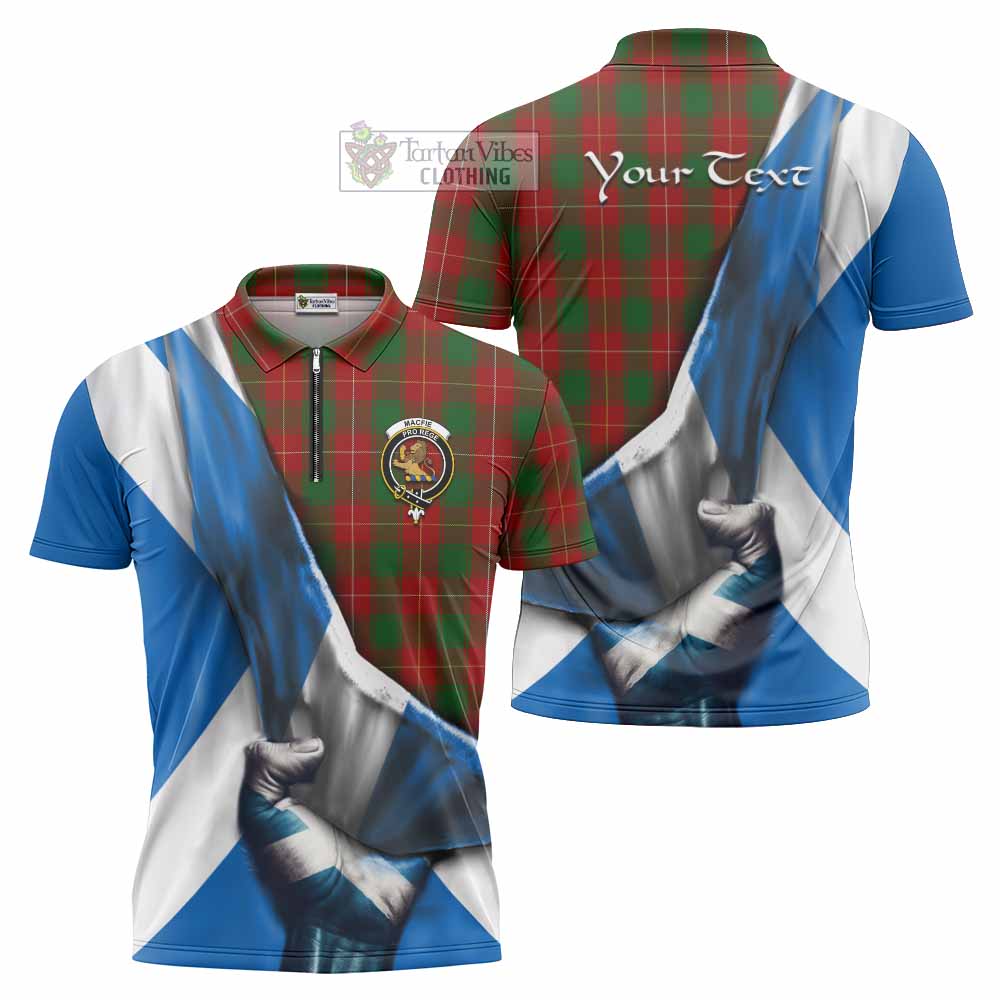 Tartan Vibes Clothing MacFie (McFie) Tartan Zipper Polo Shirt with Family Crest Scotland Patriotic Style