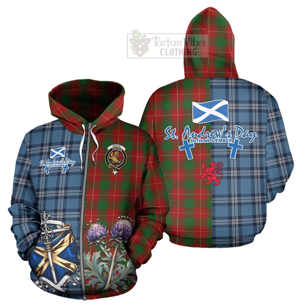 MacFie (McFie) Tartan Hoodie Happy St. Andrew's Day Half Tartan Style - Tartan Vibes Clothing