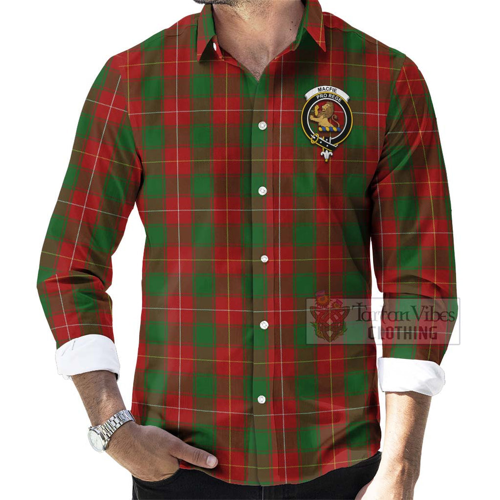 Tartan Vibes Clothing MacFie (McFie) Tartan Long Sleeve Button Shirt with Family Crest and Bearded Skull Holding Bottles of Whiskey