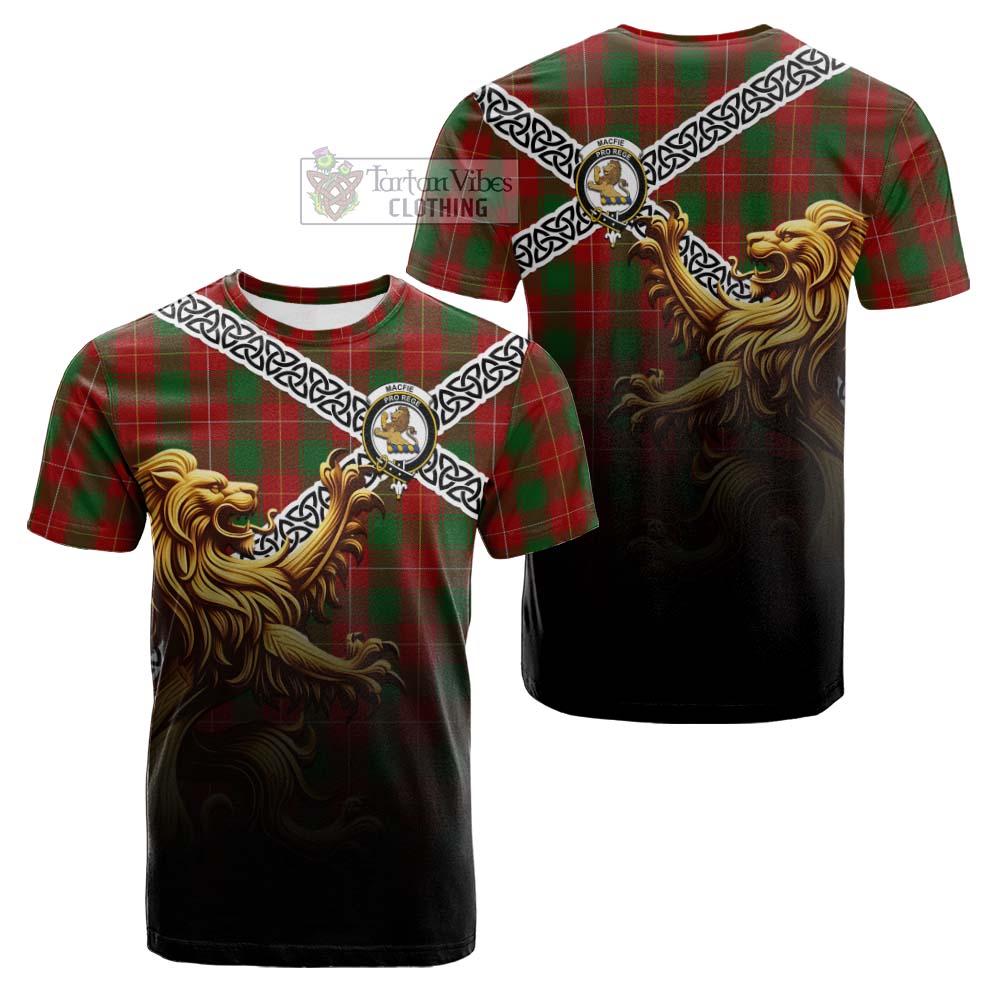 MacFie (McFie) Crest Tartan Cotton T-shirt with Golden Lion Emblem Celtic Style - Tartan Vibes Clothing
