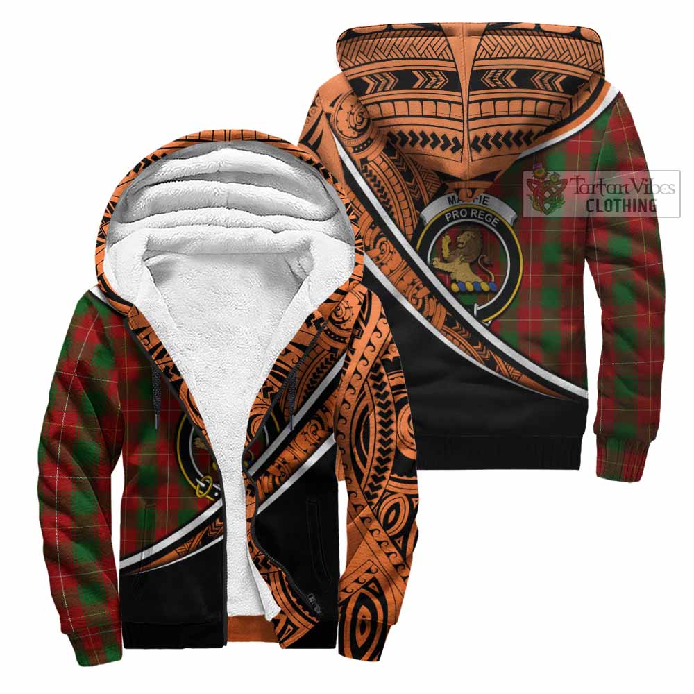 Tartan Vibes Clothing MacFie (McFie) Crest Tartan Sherpa Hoodie with Maori Tattoo Style - Orange Version