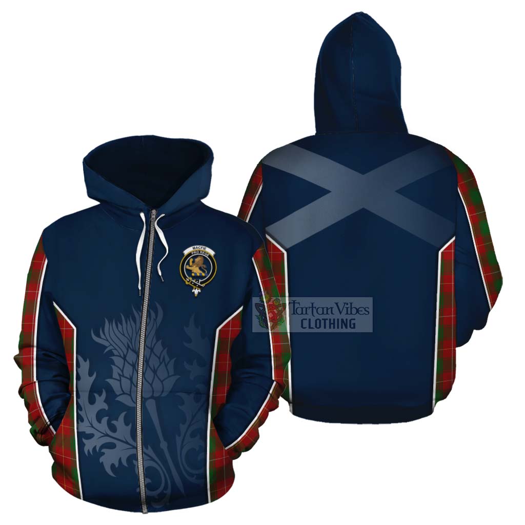 Tartan Vibes Clothing MacFie (McFie) Tartan Cotton Hoodie with Family Crest and Scottish Thistle Vibes Sport Style