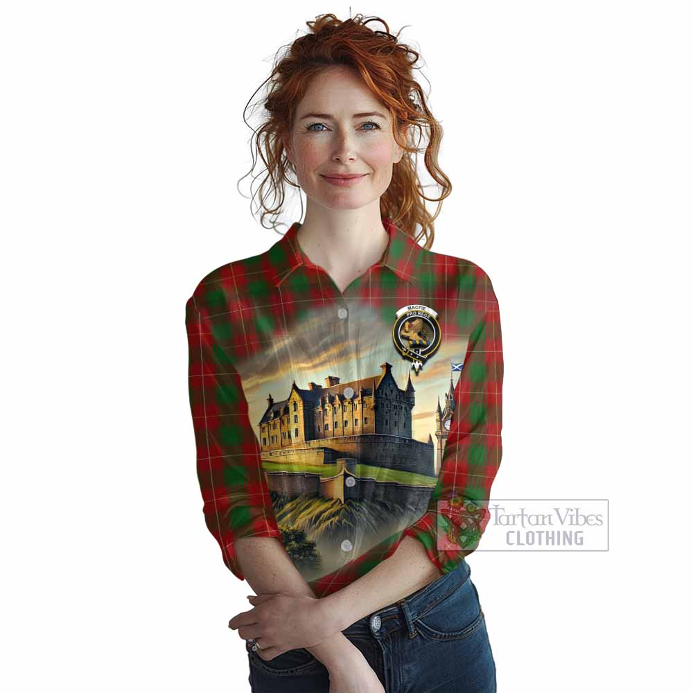 MacFie (McFie) Tartan Family Crest Women's Casual Shirt with Scottish Ancient Castle Style - Tartan Vibes Clothing