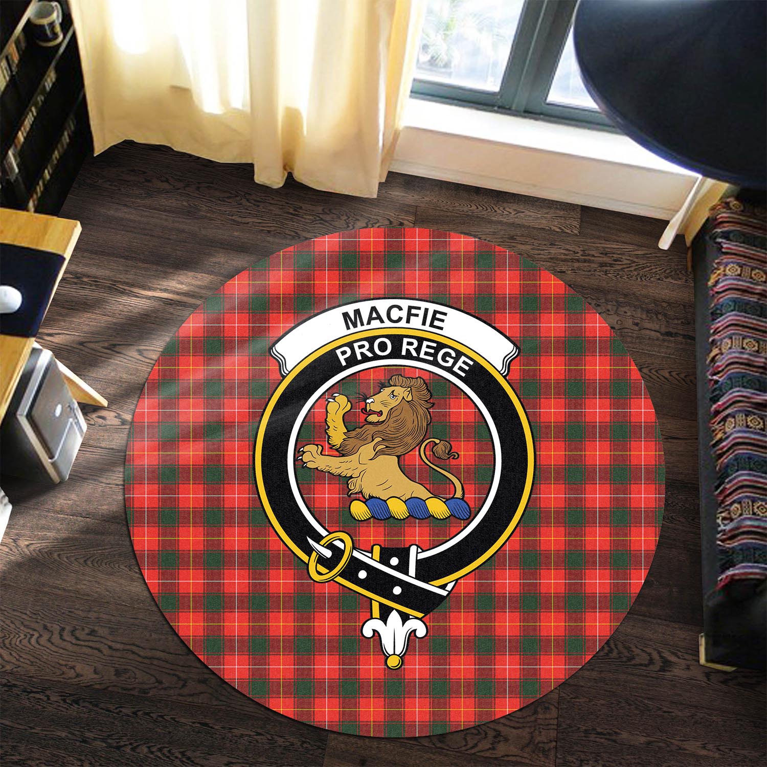 macfie-modern-tartan-round-rug-with-family-crest