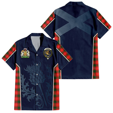 MacFie Modern Tartan Short Sleeve Button Up Shirt with Family Crest and Scottish Thistle Vibes Sport Style