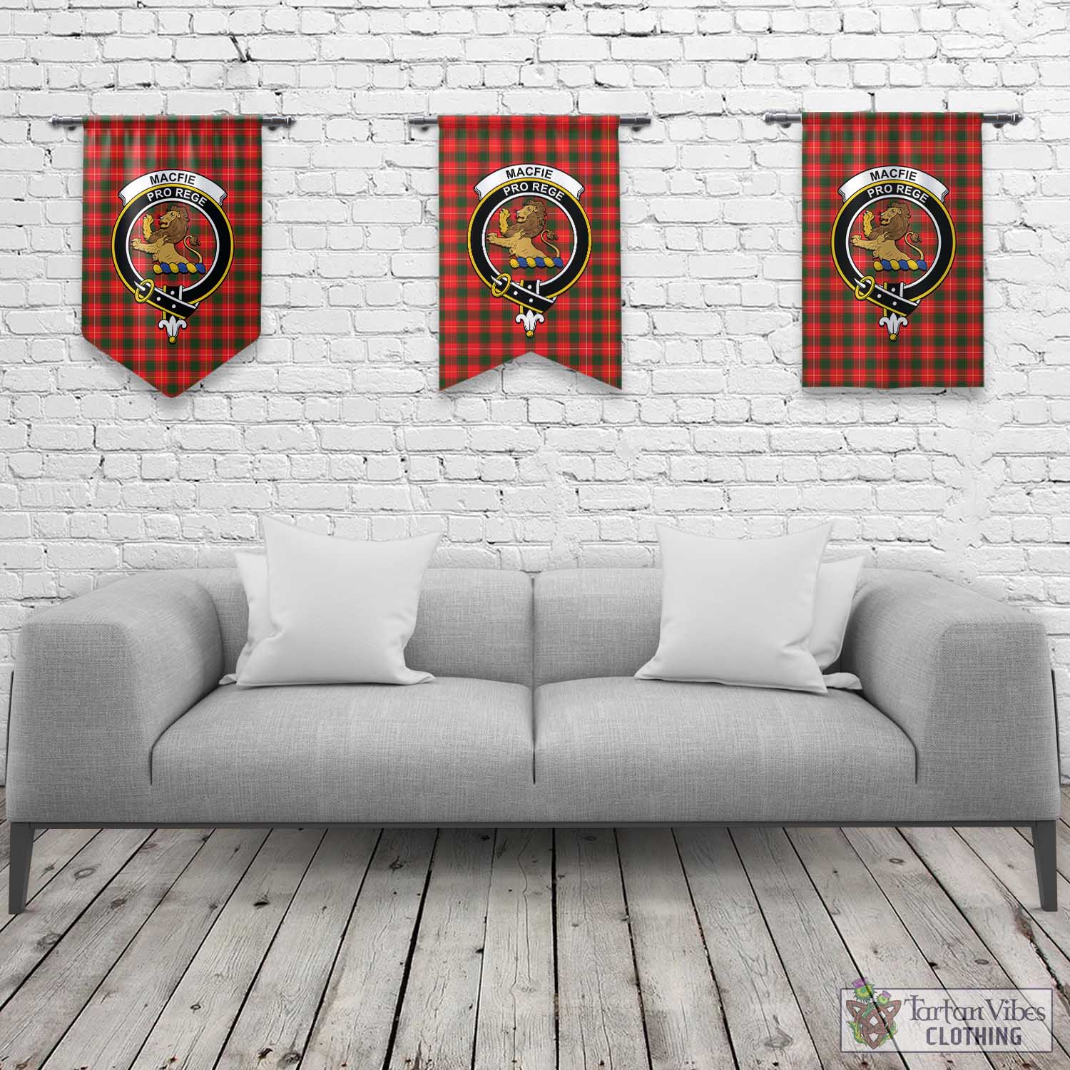 Tartan Vibes Clothing MacFie Modern Tartan Gonfalon, Tartan Banner with Family Crest