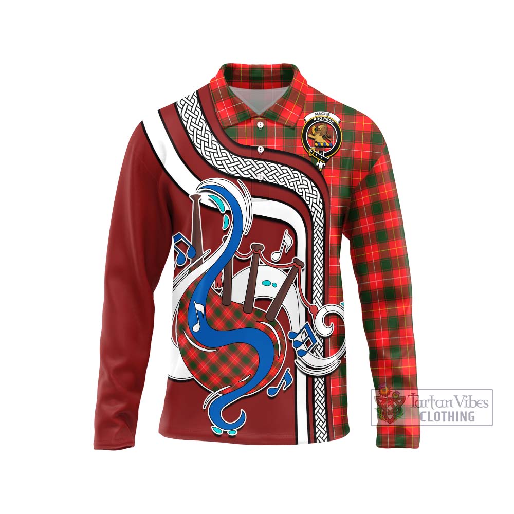 Tartan Vibes Clothing MacFie Modern Tartan Long Sleeve Polo Shirt with Epic Bagpipe Style