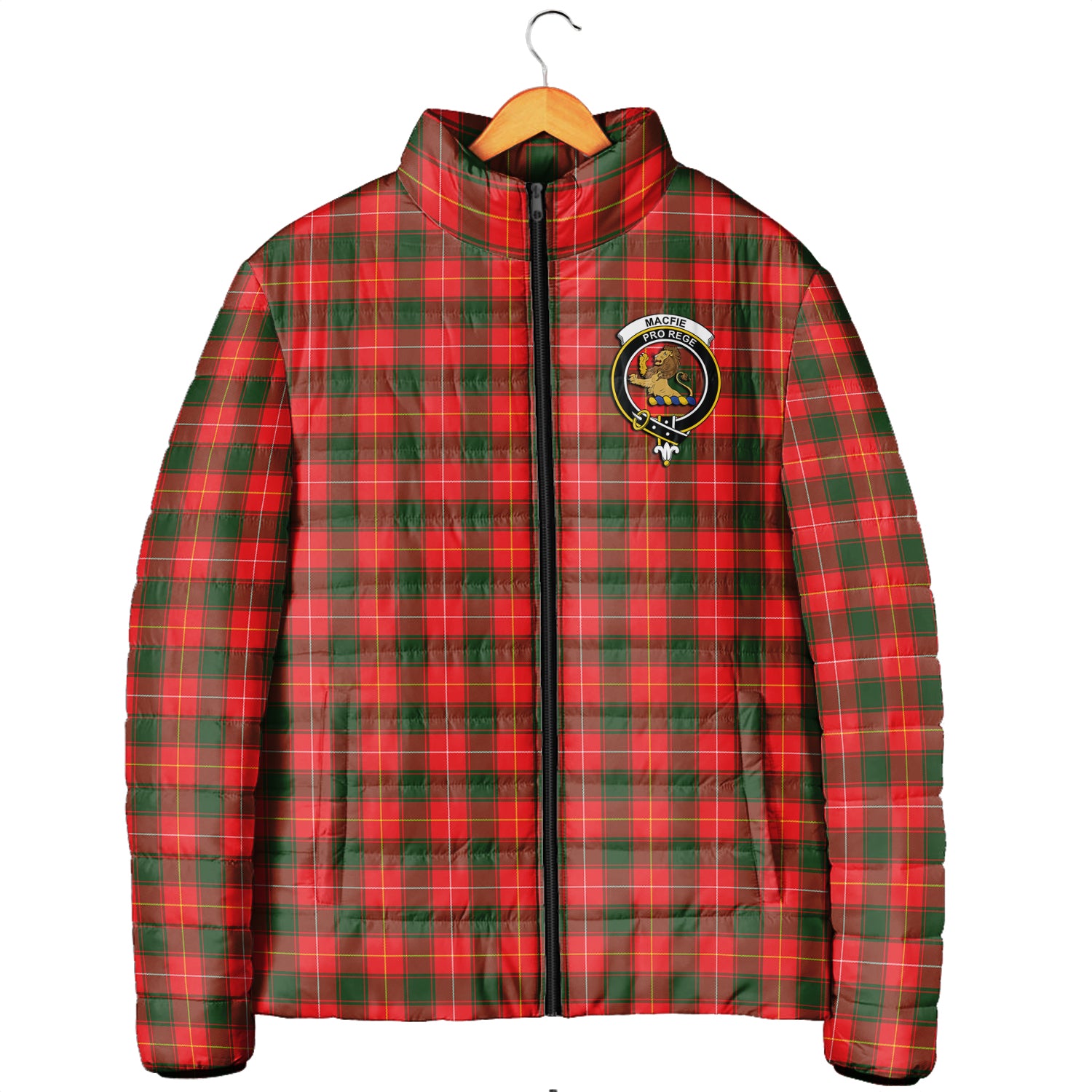 MacFie Modern Tartan Padded Jacket with Family Crest Men's Padded Jacket - Tartan Vibes Clothing