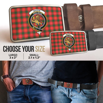 MacFie Modern Tartan Belt Buckles with Family Crest