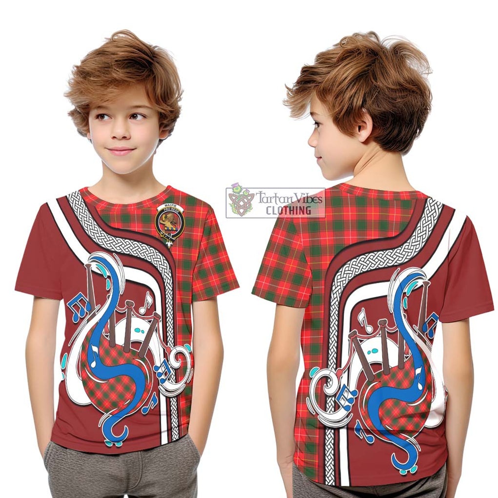 Tartan Vibes Clothing MacFie Modern Tartan Kid T-Shirt with Epic Bagpipe Style