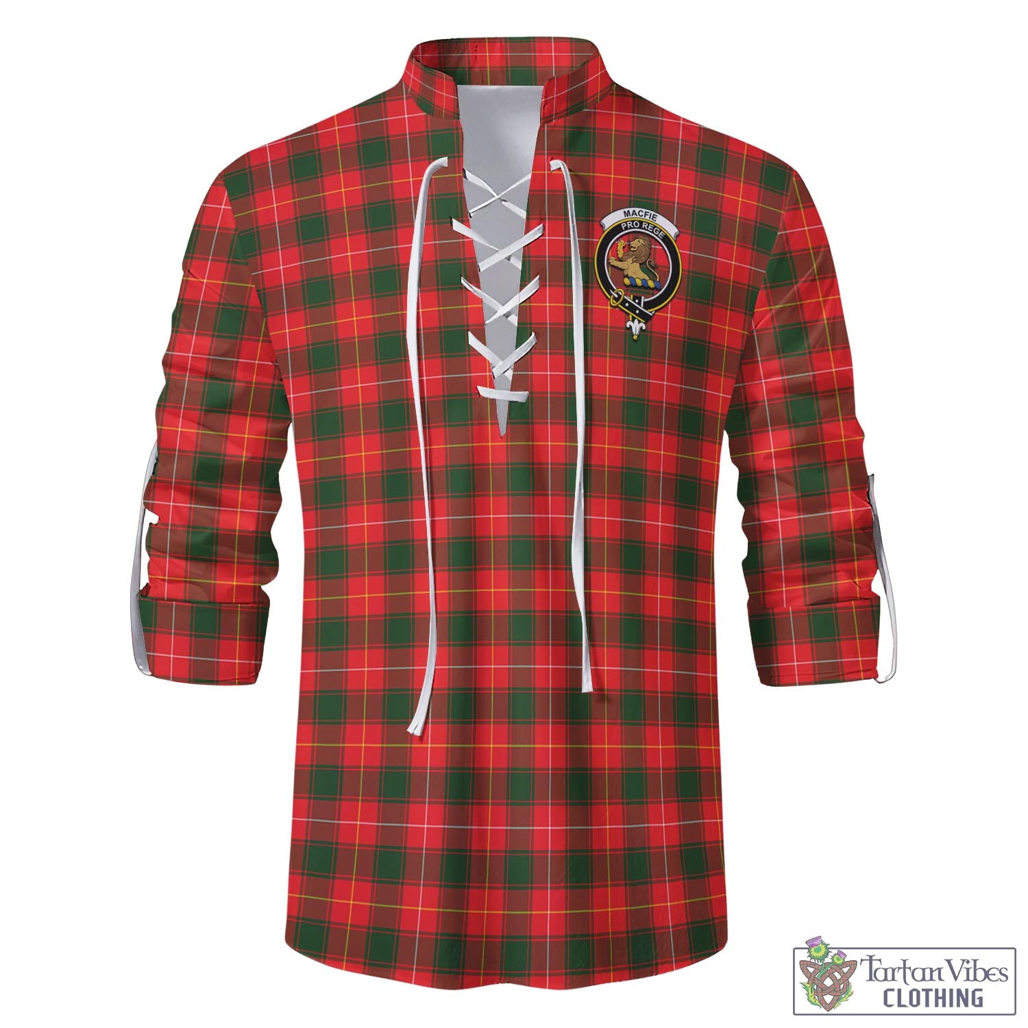 Tartan Vibes Clothing MacFie Modern Tartan Men's Scottish Traditional Jacobite Ghillie Kilt Shirt with Family Crest