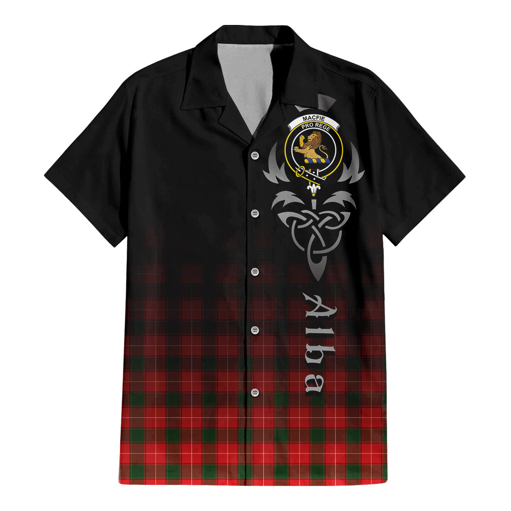 Tartan Vibes Clothing MacFie Modern Tartan Short Sleeve Button Up Featuring Alba Gu Brath Family Crest Celtic Inspired