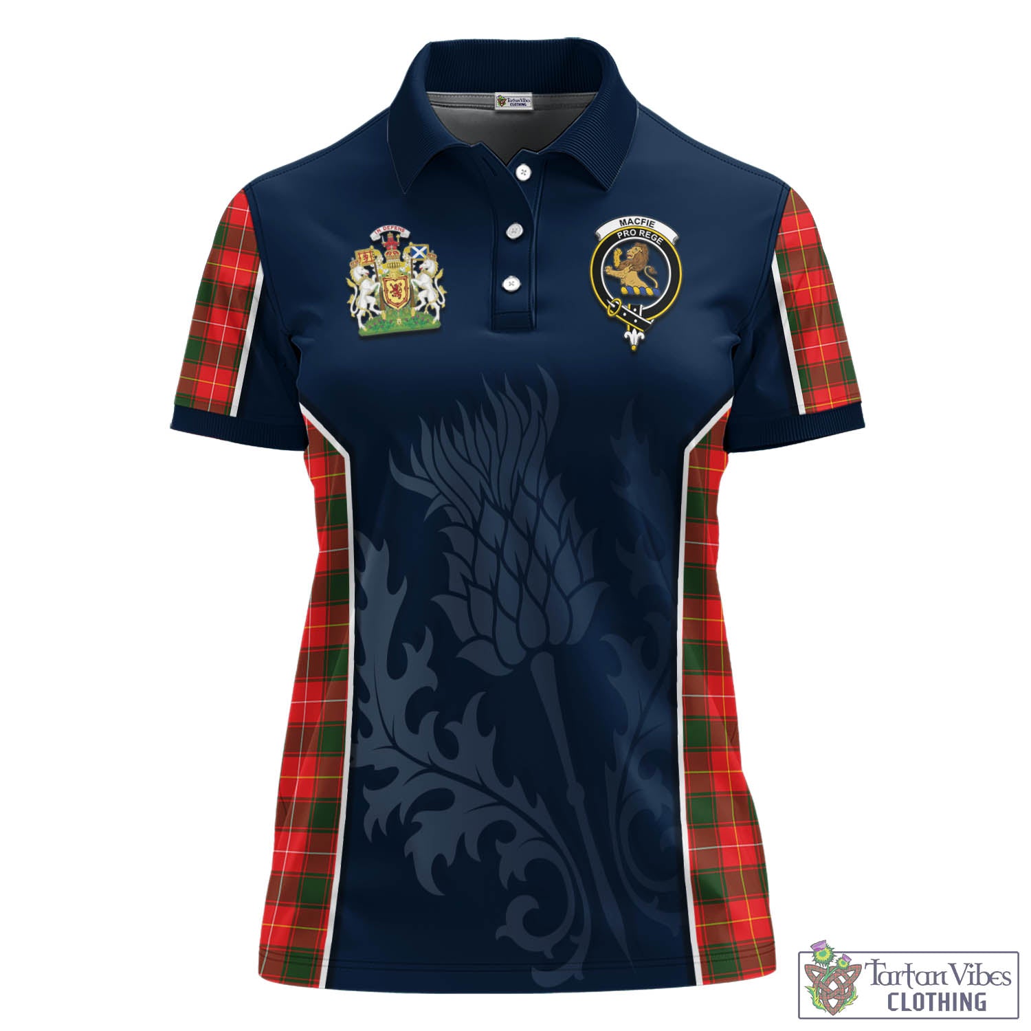 Tartan Vibes Clothing MacFie Modern Tartan Women's Polo Shirt with Family Crest and Scottish Thistle Vibes Sport Style