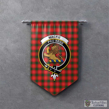 MacFie Modern Tartan Gonfalon, Tartan Banner with Family Crest