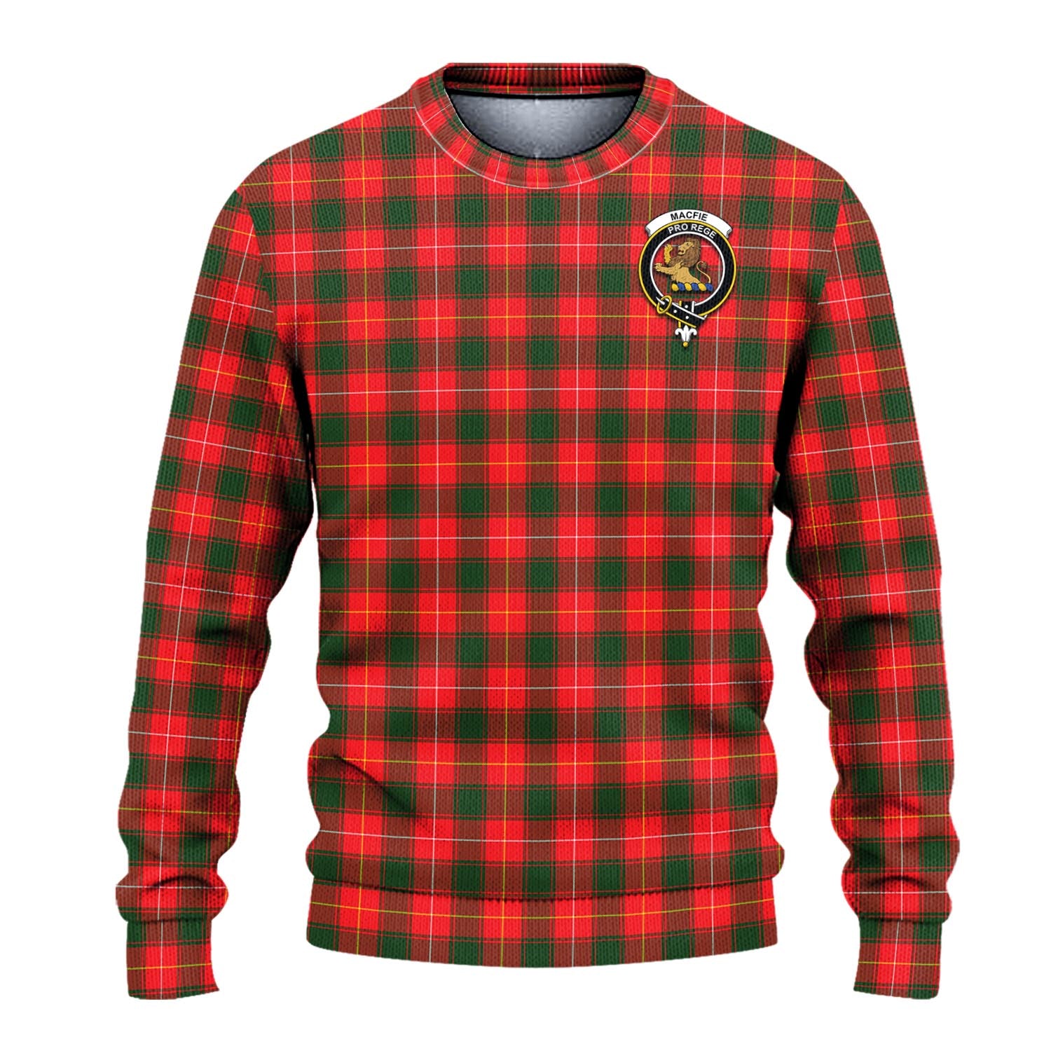 MacFie Modern Tartan Knitted Sweater with Family Crest - Tartanvibesclothing