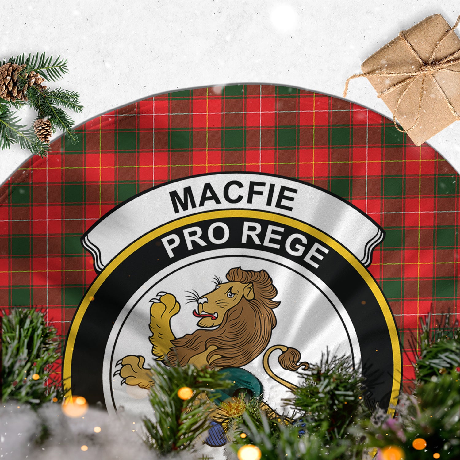 MacFie Modern Tartan Christmas Tree Skirt with Family Crest - Tartanvibesclothing