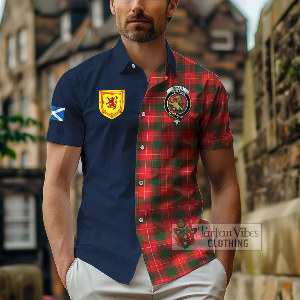 Tartan Vibes Clothing MacFie Modern Tartan Short Sleeve Button Shirt with Scottish Lion Royal Arm Half Style