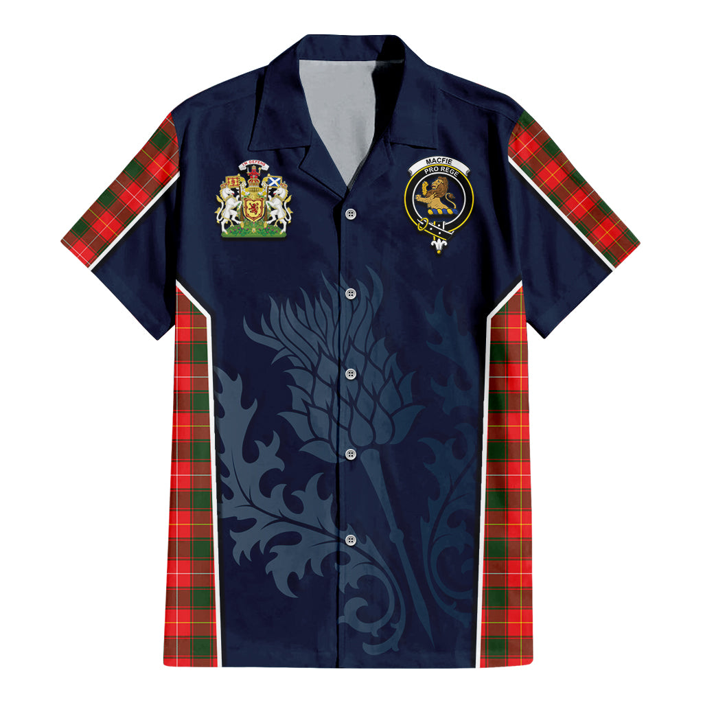 Tartan Vibes Clothing MacFie Modern Tartan Short Sleeve Button Up Shirt with Family Crest and Scottish Thistle Vibes Sport Style