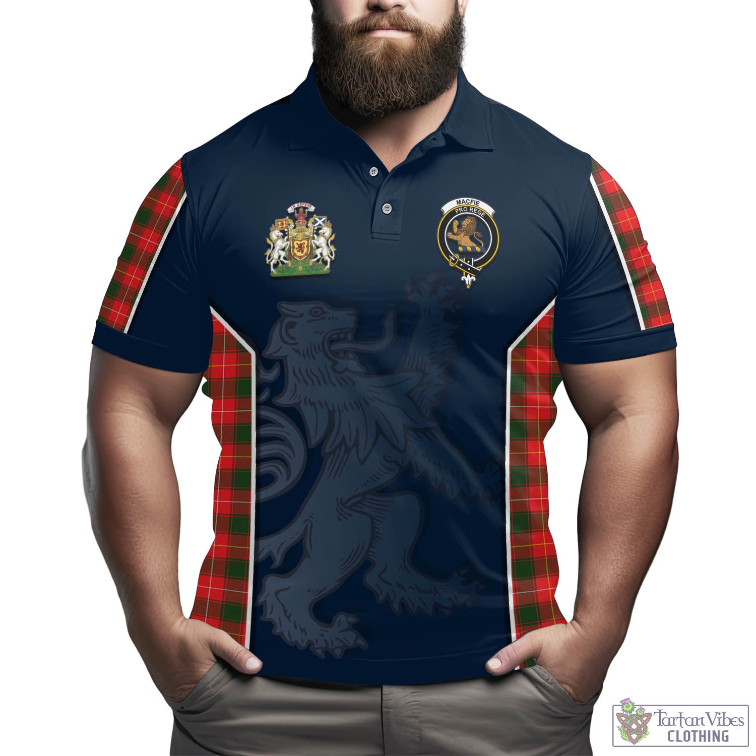 Tartan Vibes Clothing MacFie Modern Tartan Men's Polo Shirt with Family Crest and Lion Rampant Vibes Sport Style
