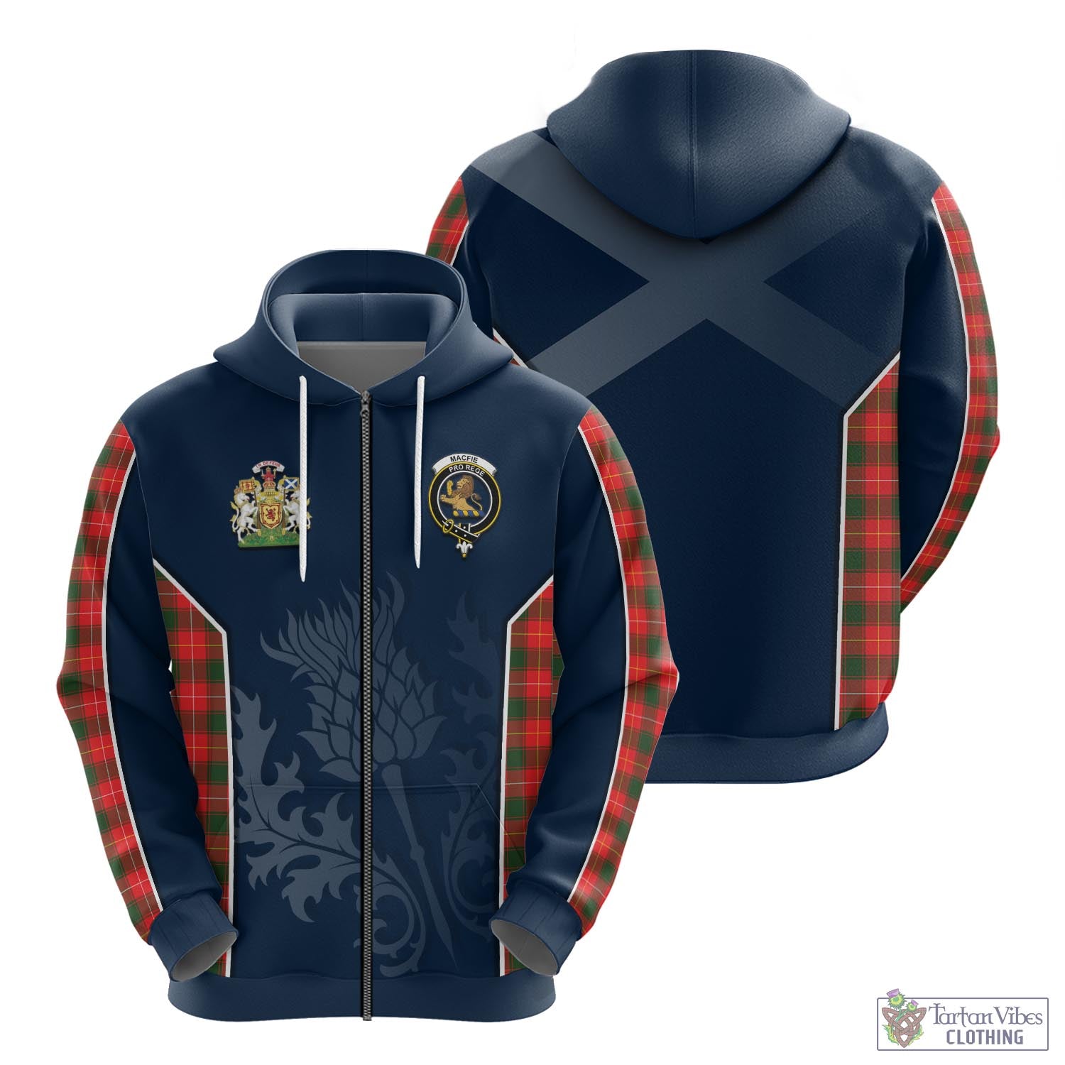 Tartan Vibes Clothing MacFie Modern Tartan Hoodie with Family Crest and Scottish Thistle Vibes Sport Style