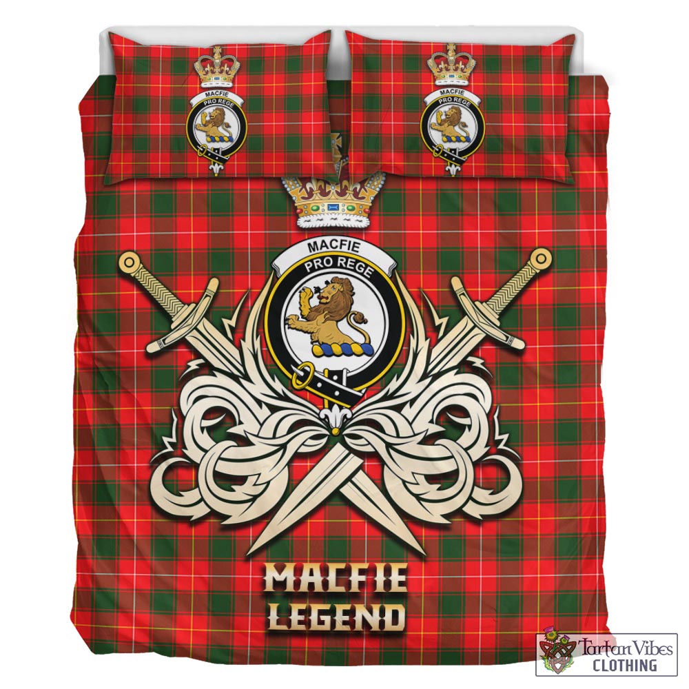 Tartan Vibes Clothing MacFie Modern Tartan Bedding Set with Clan Crest and the Golden Sword of Courageous Legacy