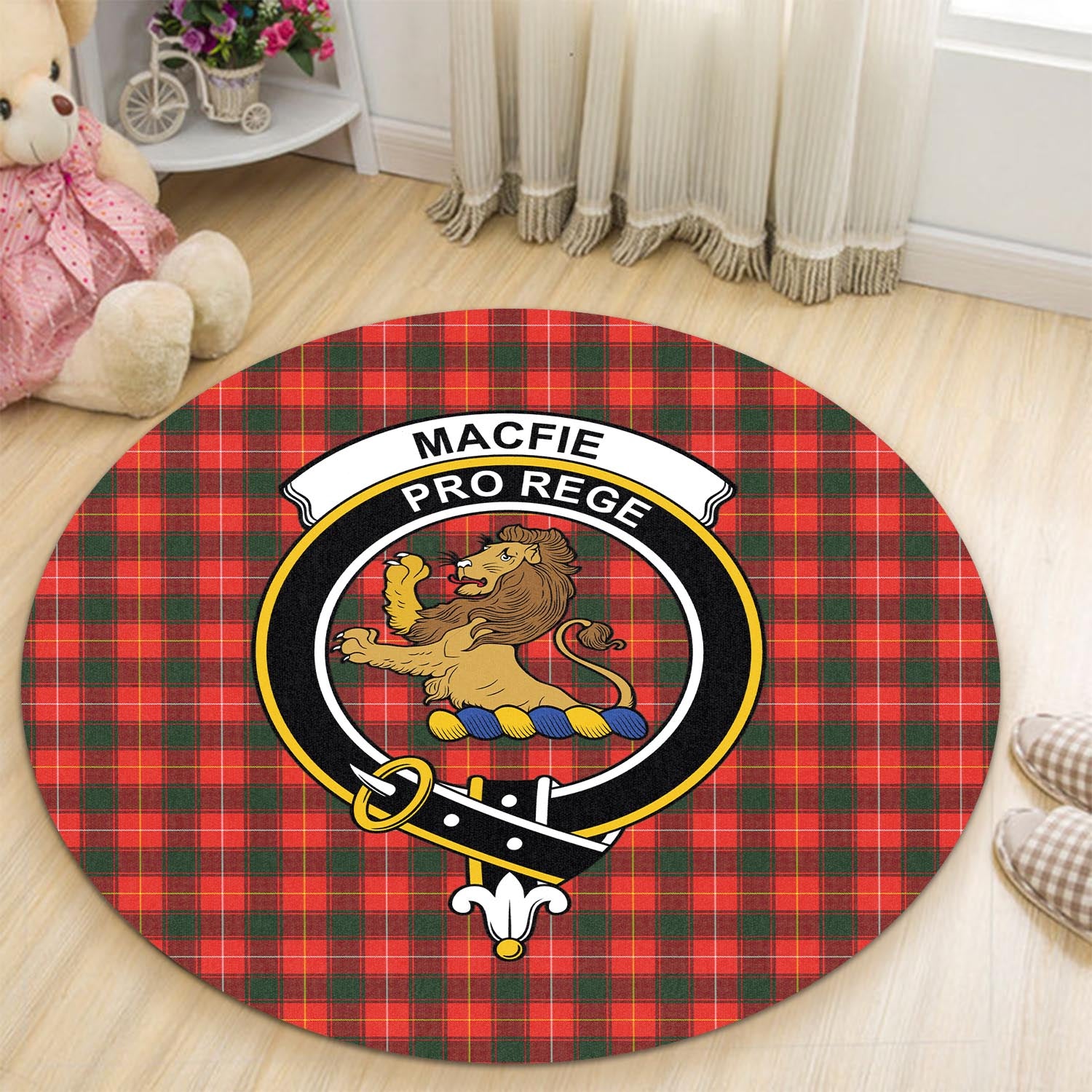 macfie-modern-tartan-round-rug-with-family-crest