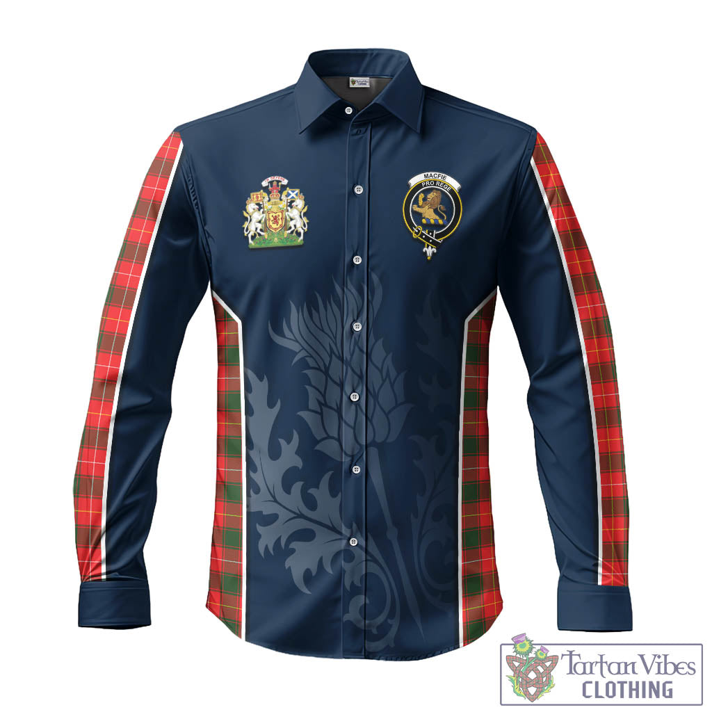 Tartan Vibes Clothing MacFie Modern Tartan Long Sleeve Button Up Shirt with Family Crest and Scottish Thistle Vibes Sport Style