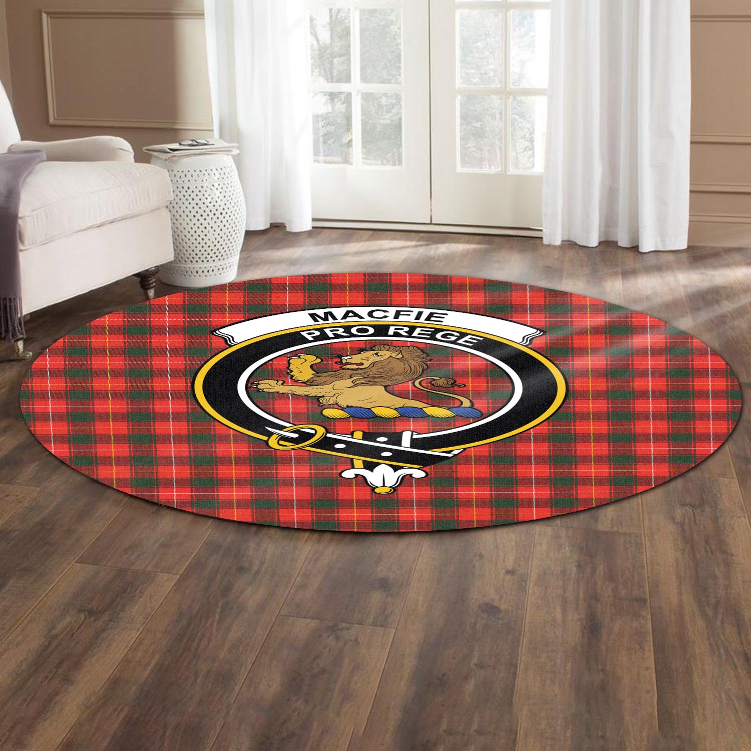 macfie-modern-tartan-round-rug-with-family-crest