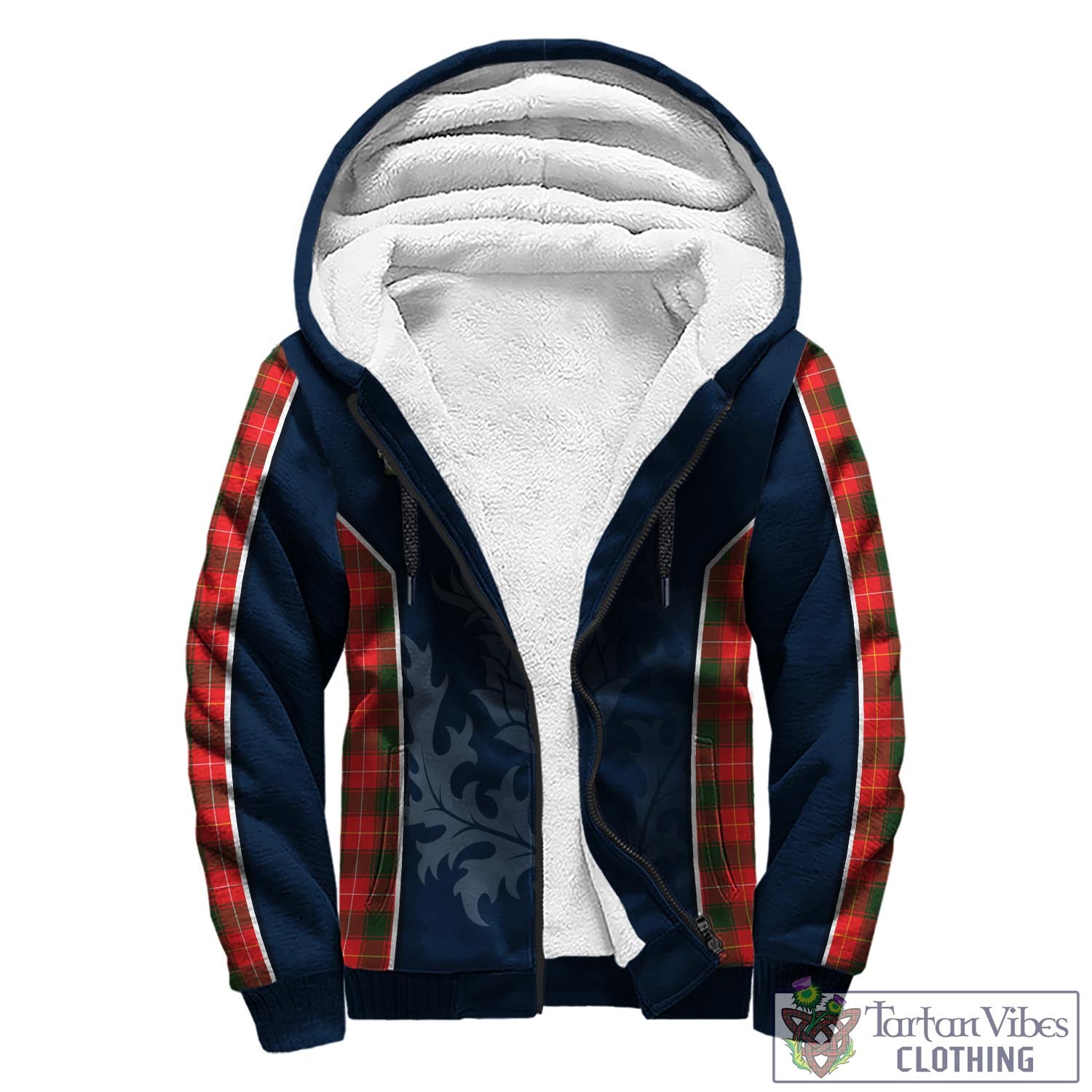 Tartan Vibes Clothing MacFie Modern Tartan Sherpa Hoodie with Family Crest and Scottish Thistle Vibes Sport Style