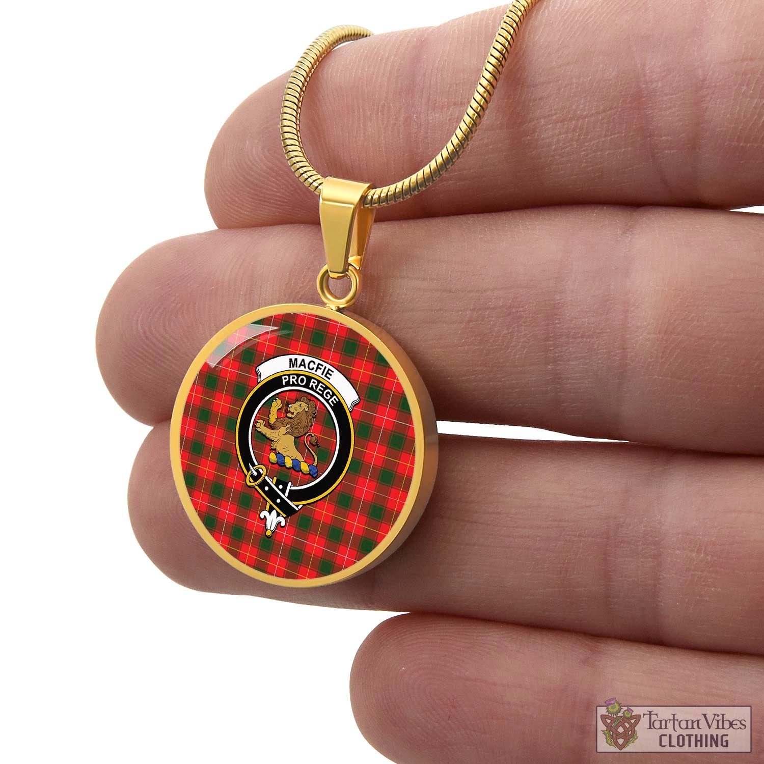 Tartan Vibes Clothing MacFie Modern Tartan Circle Necklace with Family Crest
