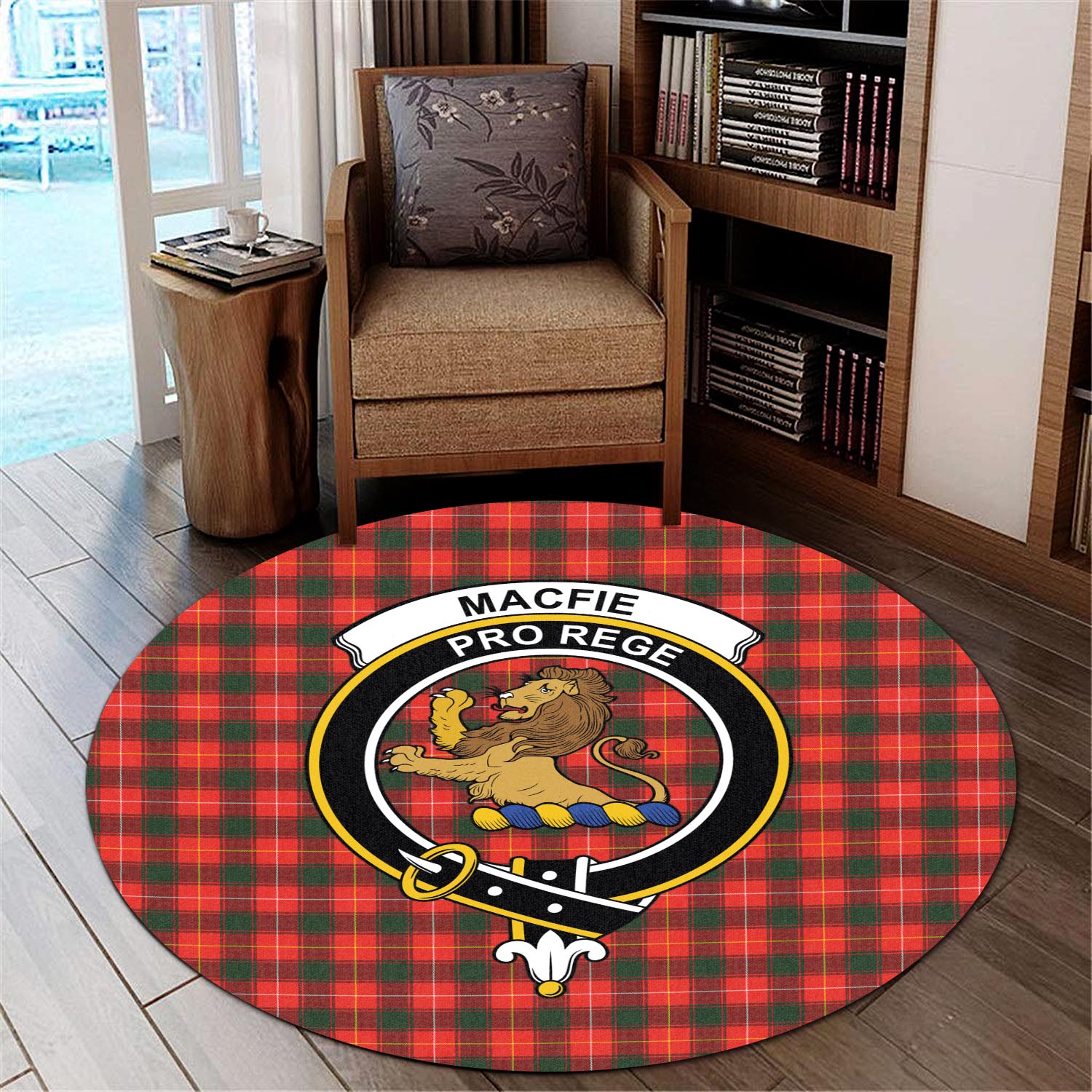 macfie-modern-tartan-round-rug-with-family-crest