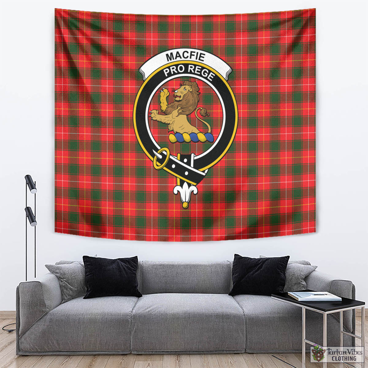 Tartan Vibes Clothing MacFie Modern Tartan Tapestry Wall Hanging and Home Decor for Room with Family Crest