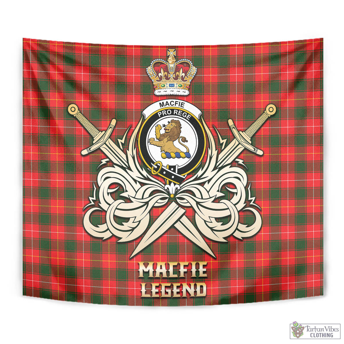 Tartan Vibes Clothing MacFie Modern Tartan Tapestry with Clan Crest and the Golden Sword of Courageous Legacy