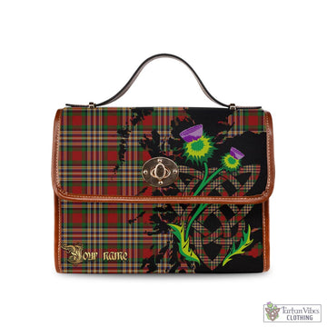 MacGill (MakGill) Tartan Waterproof Canvas Bag with Scotland Map and Thistle Celtic Accents Brown Leather Strap One Size 10.5*20*27cm - Tartan Vibes Clothing
