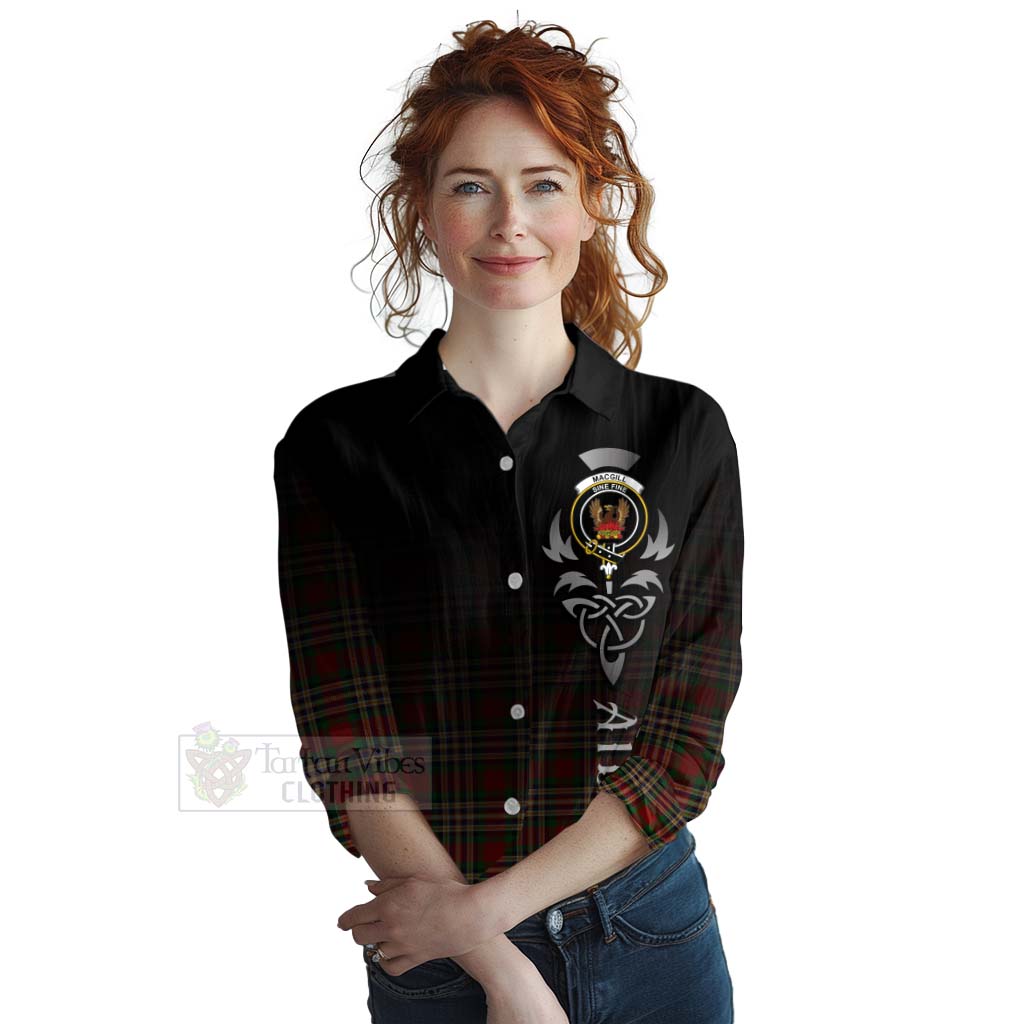 Tartan Vibes Clothing MacGill (MakGill) Tartan Women's Casual Shirt Featuring Alba Gu Brath Family Crest Celtic Inspired