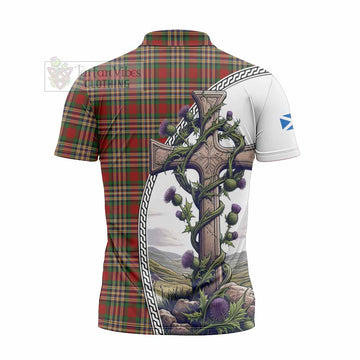 MacGill (MakGill) Tartan Zipper Polo Shirt with Family Crest and St. Andrew's Cross Accented by Thistle Vines - Tartan Vibes Clothing