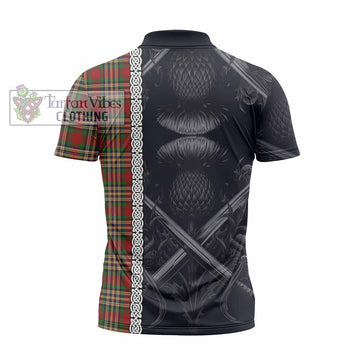 MacGill (MakGill) Tartan Zipper Polo Shirt with Family Crest Cross Sword Thistle Celtic Vibes - Tartan Vibes Clothing