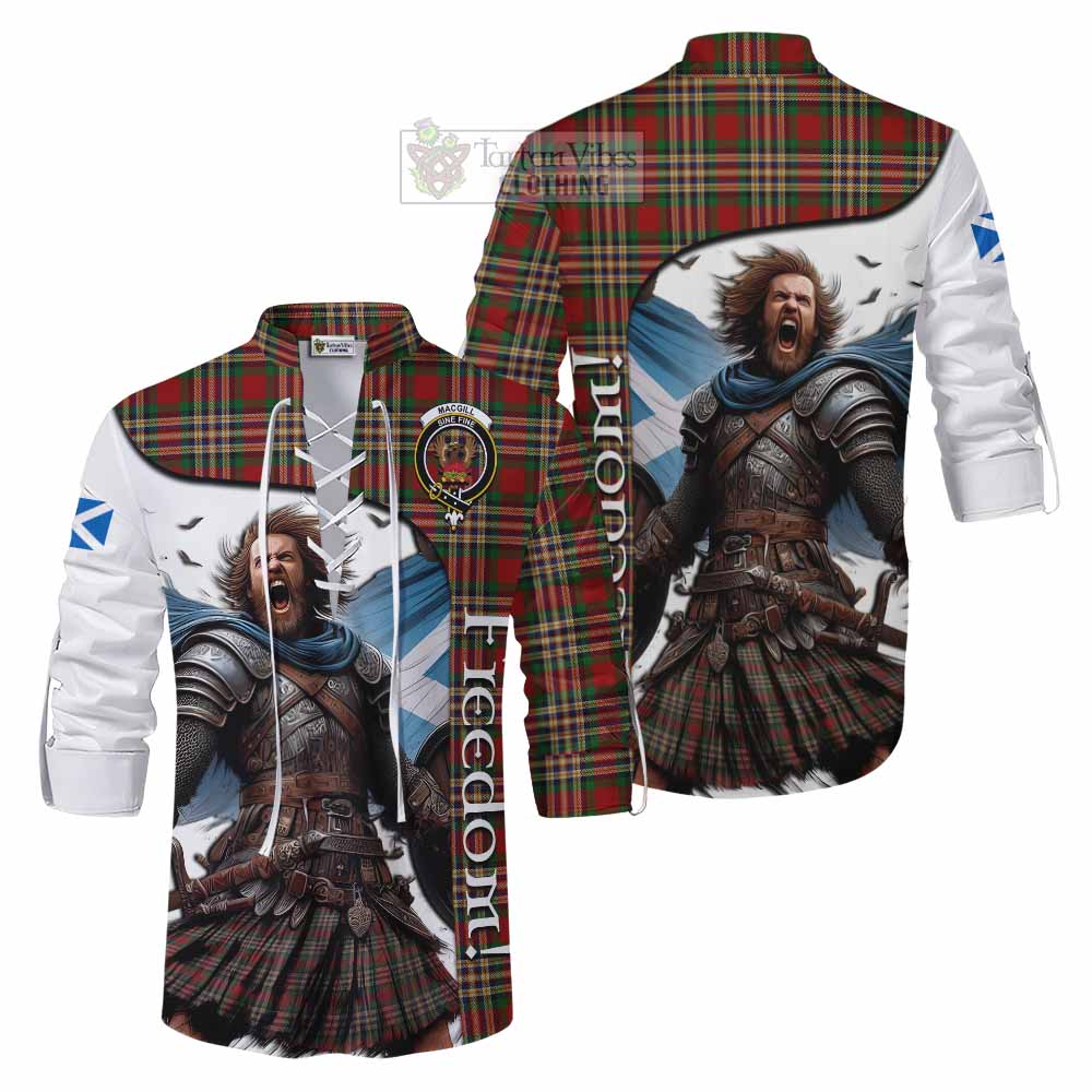 Tartan Vibes Clothing MacGill (MakGill) Crest Tartan Ghillie Kilt Shirt Inspired by the Freedom of Scottish Warrior