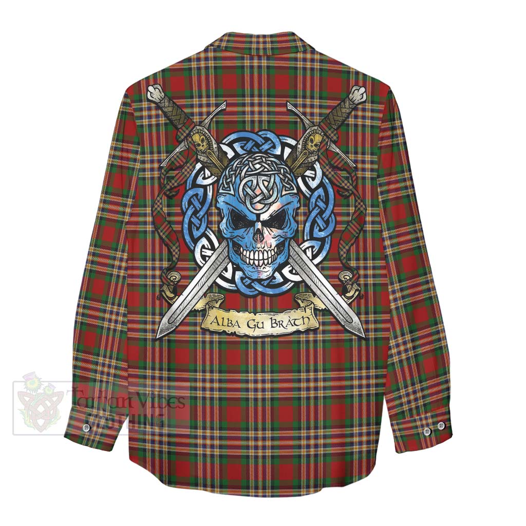 Tartan Vibes Clothing MacGill (MakGill) Tartan Women's Casual Shirt with Family Crest Celtic Skull Style