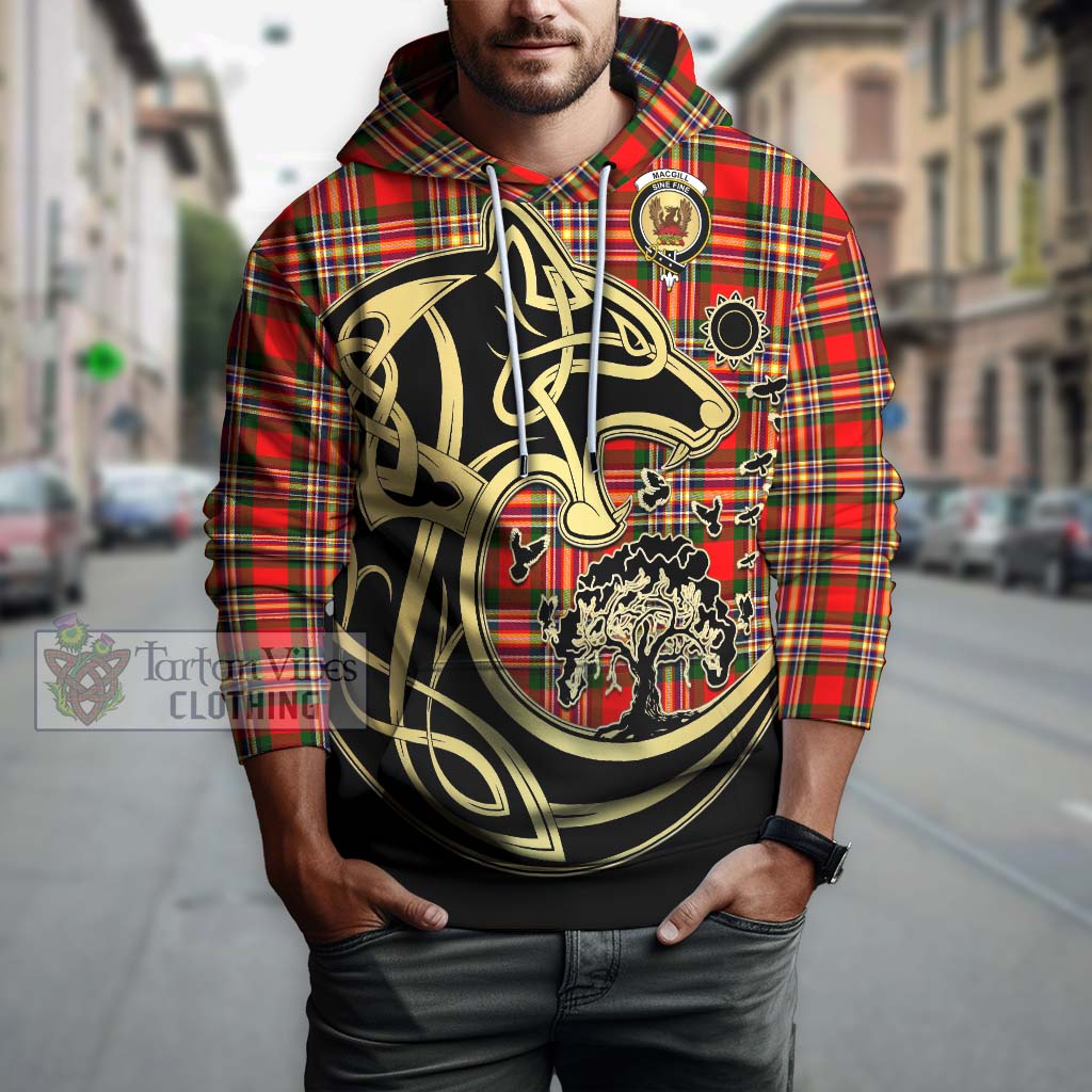 Tartan Vibes Clothing MacGill Modern Tartan Hoodie with Family Crest Celtic Wolf Style