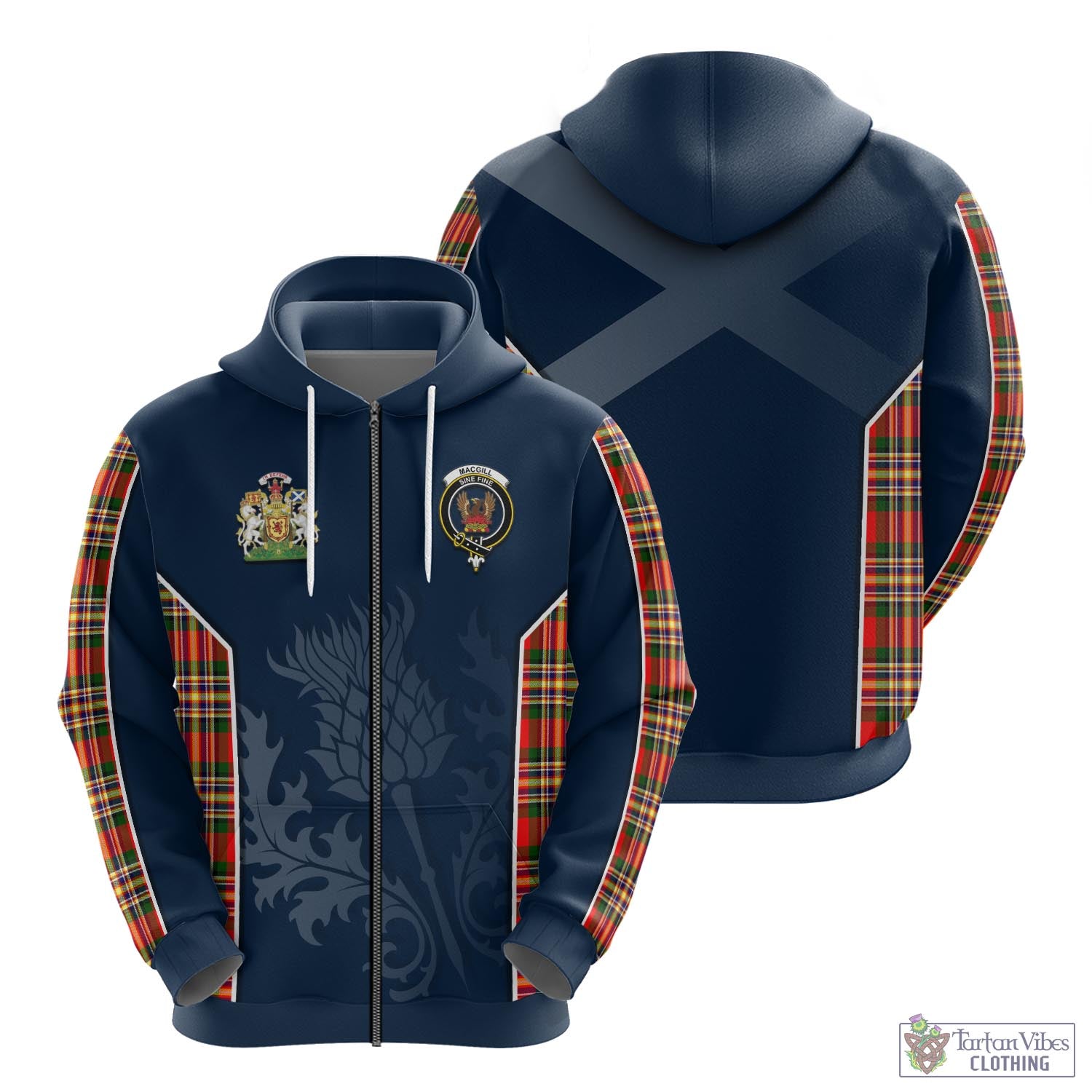 Tartan Vibes Clothing MacGill Modern Tartan Hoodie with Family Crest and Scottish Thistle Vibes Sport Style