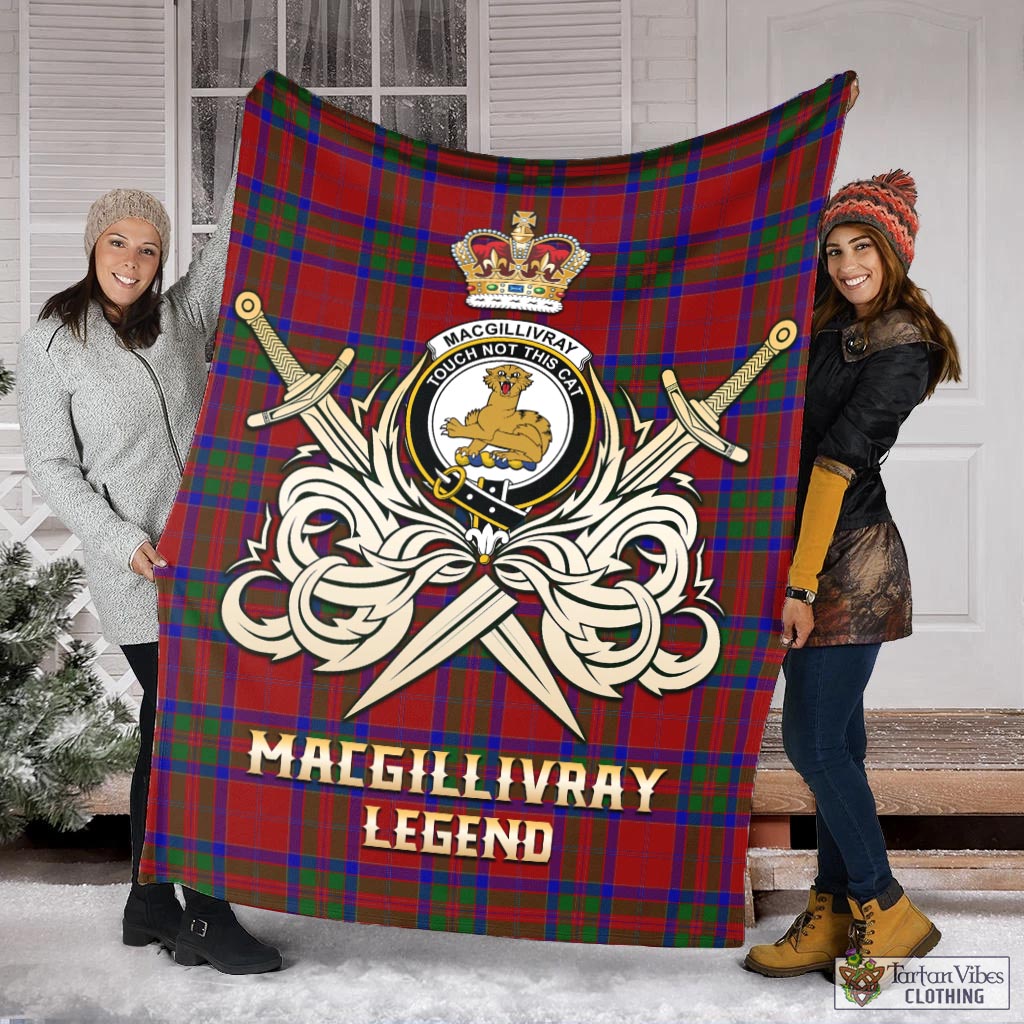 Tartan Vibes Clothing MacGillivray Tartan Blanket with Clan Crest and the Golden Sword of Courageous Legacy