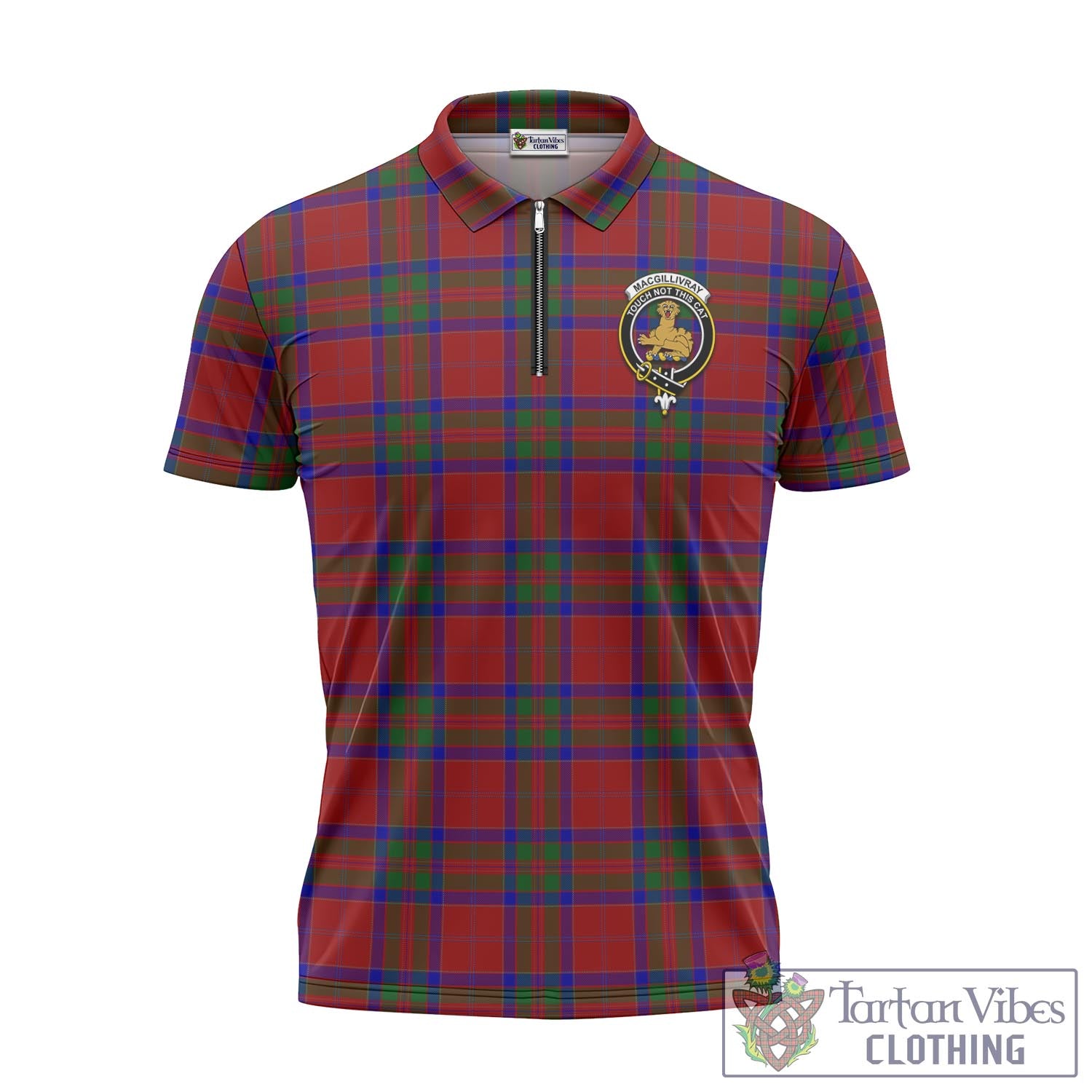 Tartan Vibes Clothing MacGillivray Tartan Zipper Polo Shirt with Family Crest