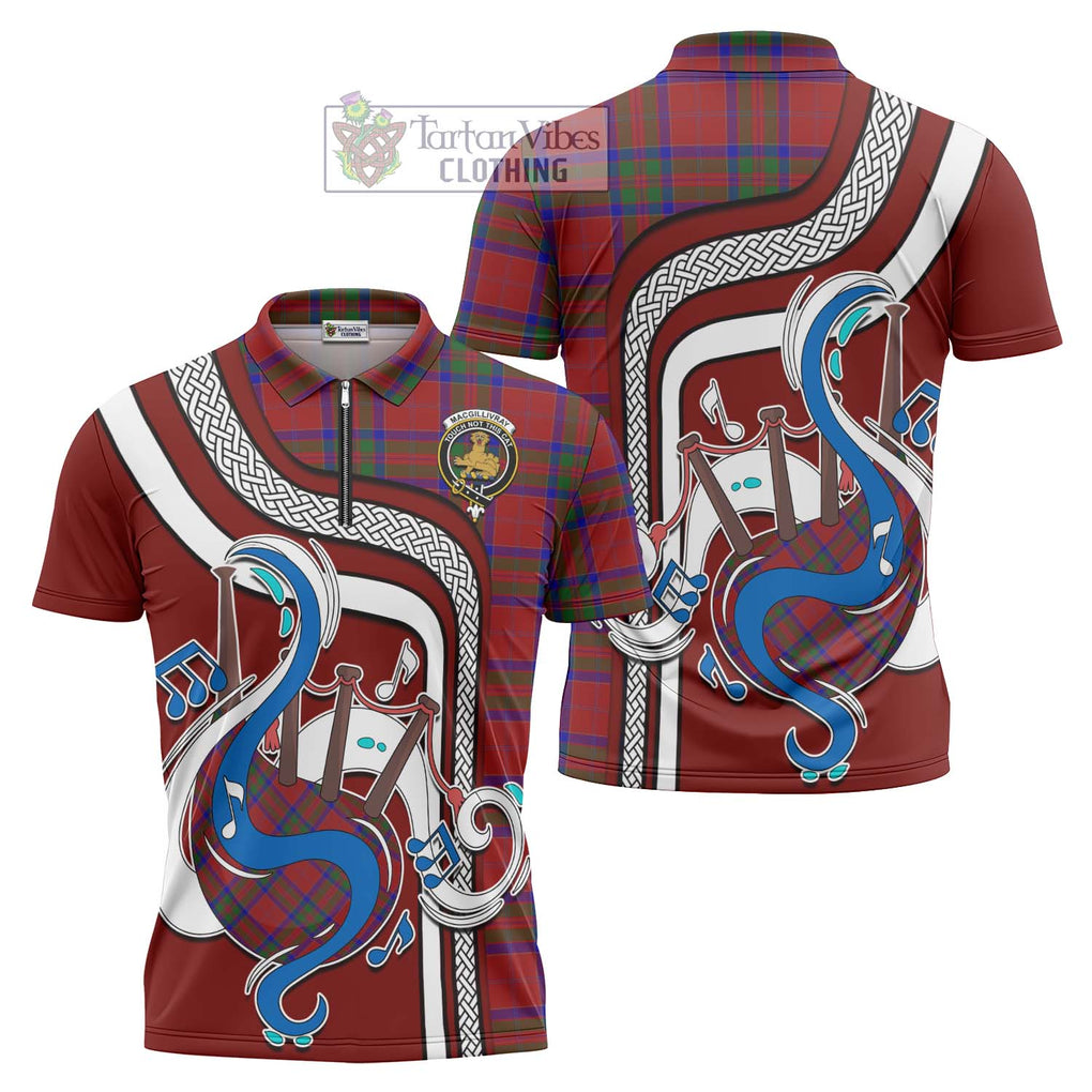 MacGillivray (McGillivray) Tartan Zipper Polo Shirt with Epic Bagpipe Style Unisex - Tartanvibesclothing Shop