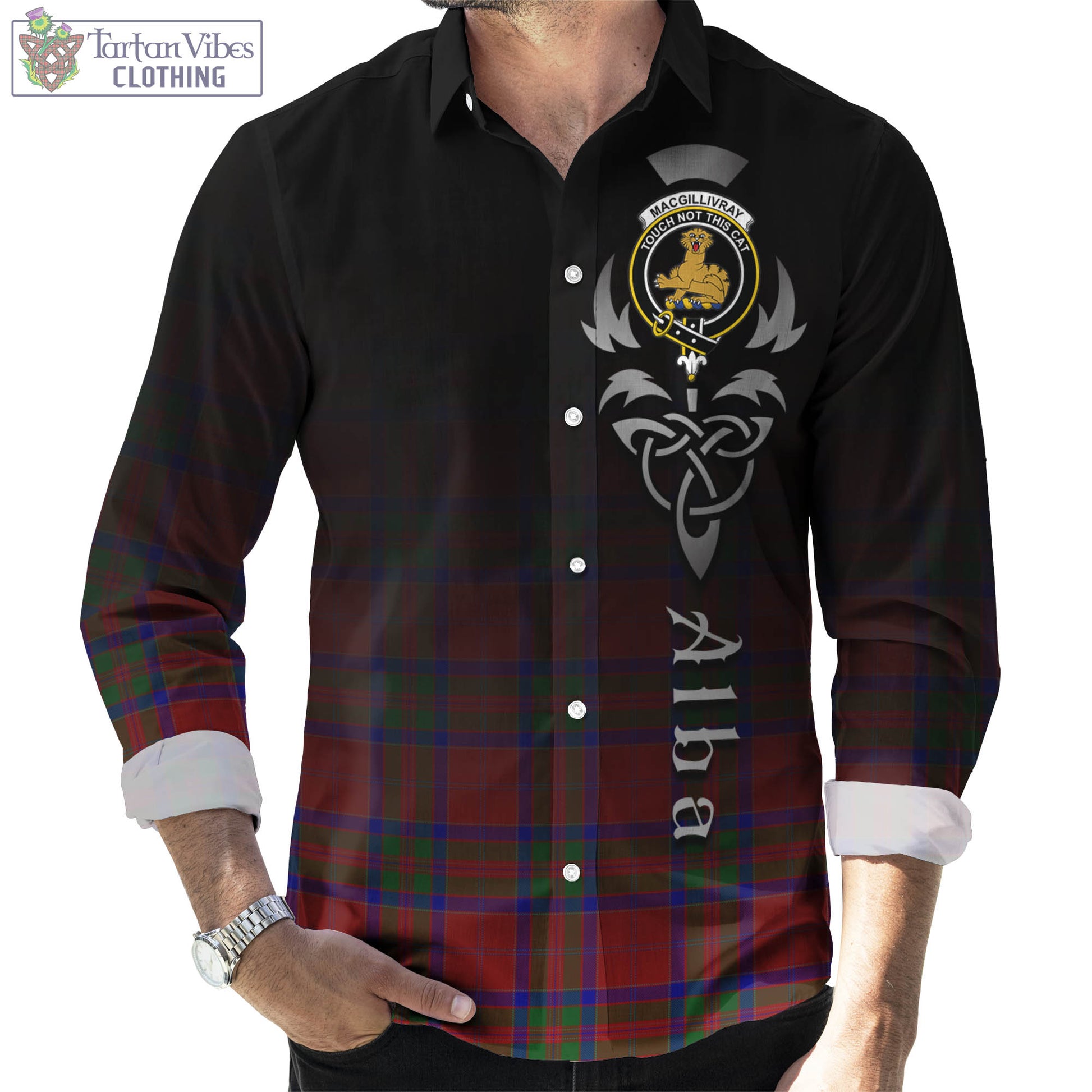 Tartan Vibes Clothing MacGillivray Tartan Long Sleeve Button Up Featuring Alba Gu Brath Family Crest Celtic Inspired