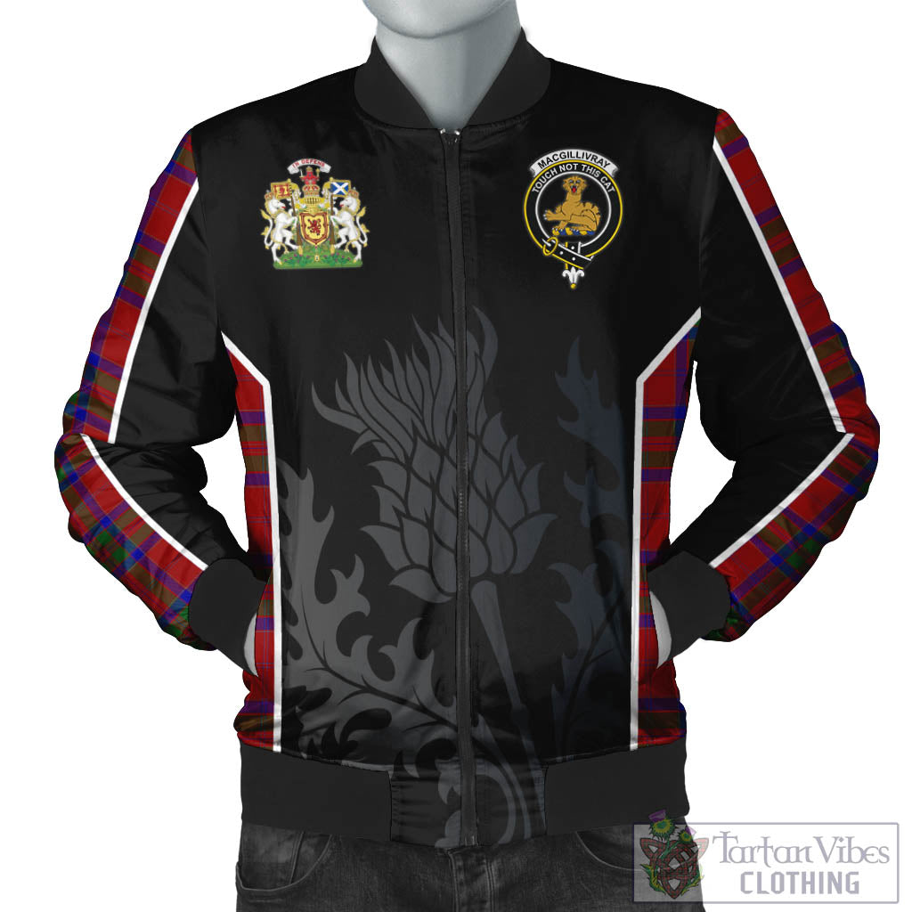 Tartan Vibes Clothing MacGillivray Tartan Bomber Jacket with Family Crest and Scottish Thistle Vibes Sport Style